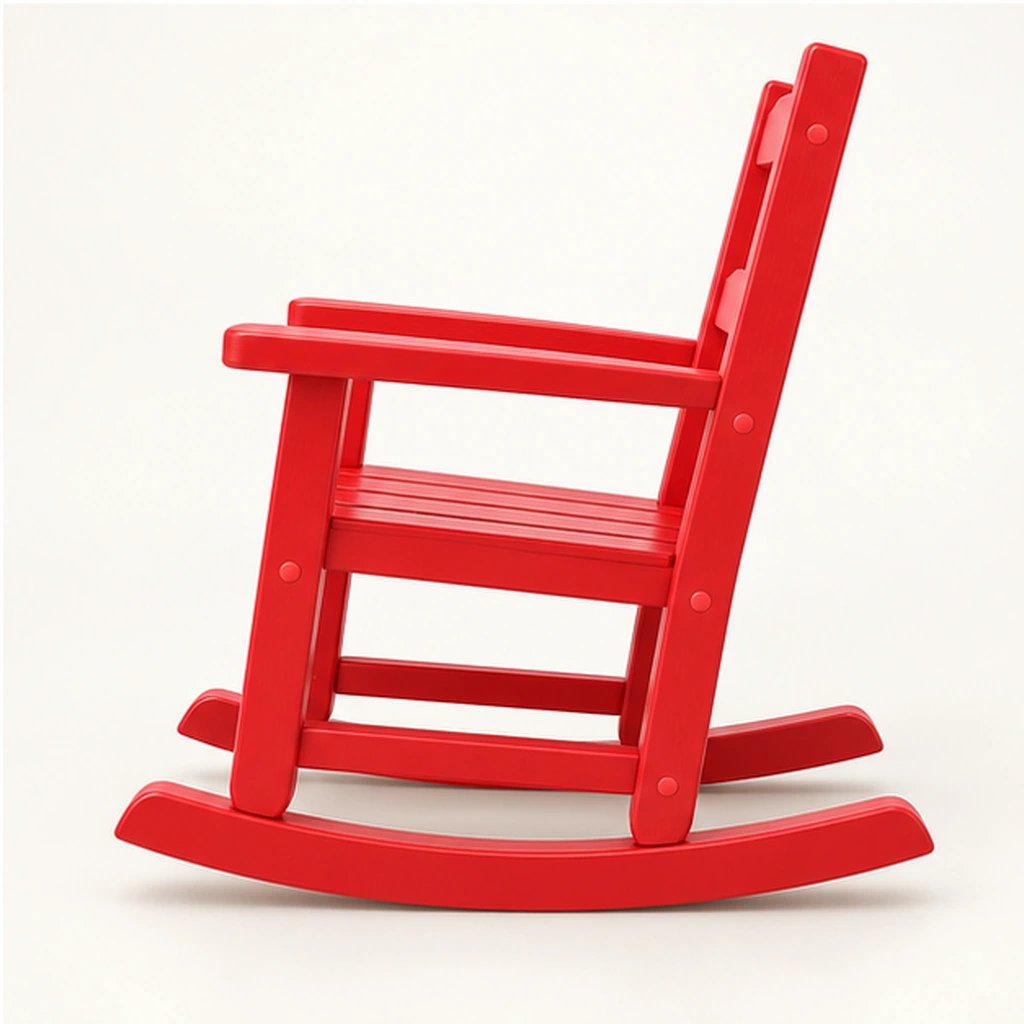 Red Kids HDPE Rocking Chair — Elevated or side detail view