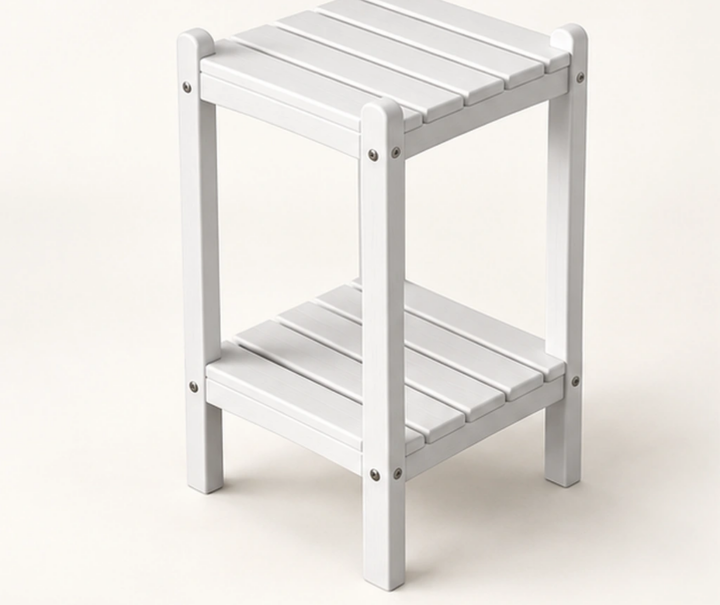Tall Five-Slat Two-Tier HDPE Patio Side Table — Front-left three-quarter view