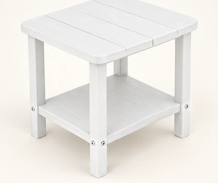 Four-Board Two-Tier HDPE Adirondack End Table — Front-left three-quarter view