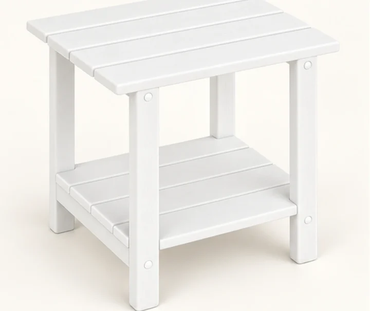 Five-Slat Two-Tier HDPE Side Table — Front-left three-quarter view