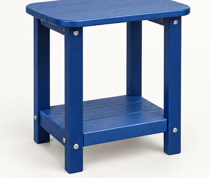 Three-Board Two-Tier HDPE Adirondack Side Table — Front-left three-quarter view