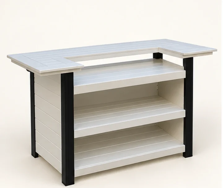 L-Shaped HDPE Outdoor Bar Counter — Front-left three-quarter view
