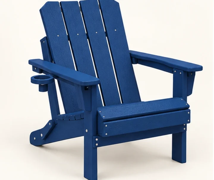 Four-Slat HDPE Adirondack Chair with Cup Holder — Front-left three-quarter view
