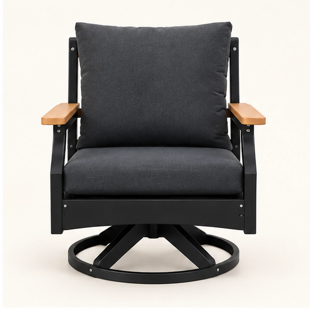 Cushioned HDPE Swivel Rocking Lounge Chair — Front elevation