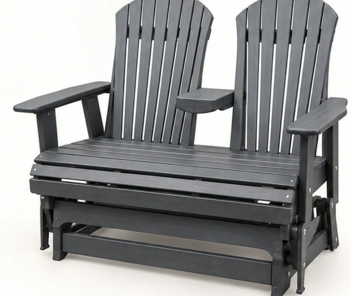 Two-Seat HDPE Adirondack Glider Loveseat with Center Armrest — Front-left three-quarter view