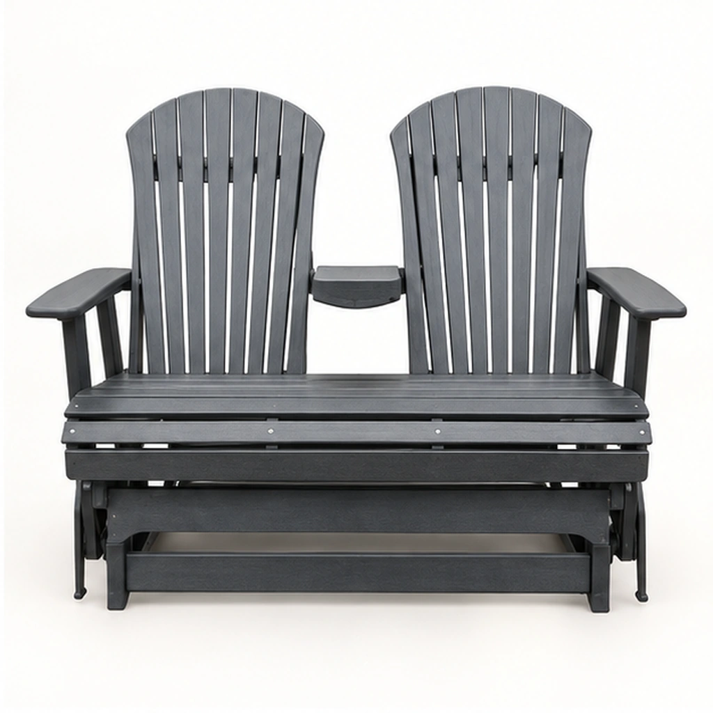 Two-Seat HDPE Adirondack Glider Loveseat with Center Armrest — Front elevation