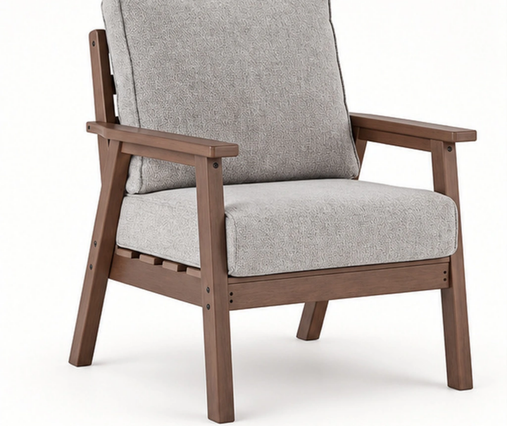 Cushioned HDPE Outdoor Lounge Armchair — Front-left three-quarter view