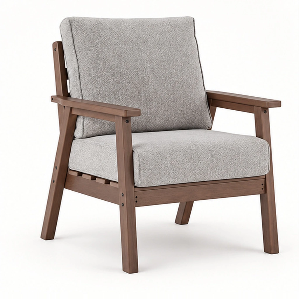 Cushioned HDPE Outdoor Lounge Armchair — Front-left three-quarter view
