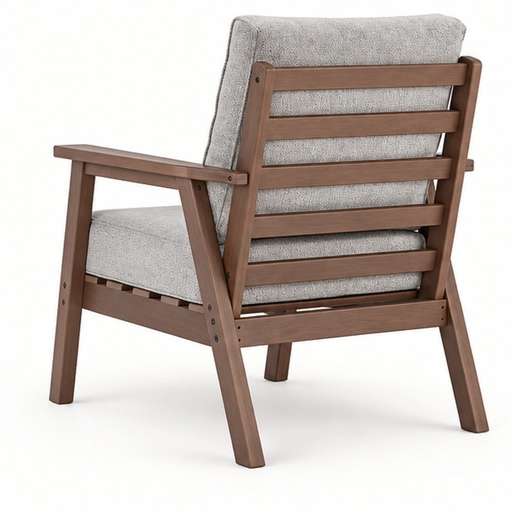 Cushioned HDPE Outdoor Lounge Armchair — Rear-right three-quarter view