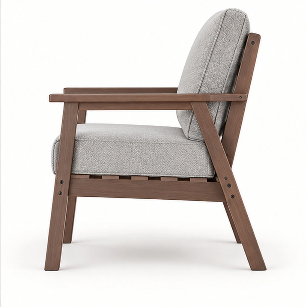 Cushioned HDPE Outdoor Lounge Armchair — Elevated top three-quarter view