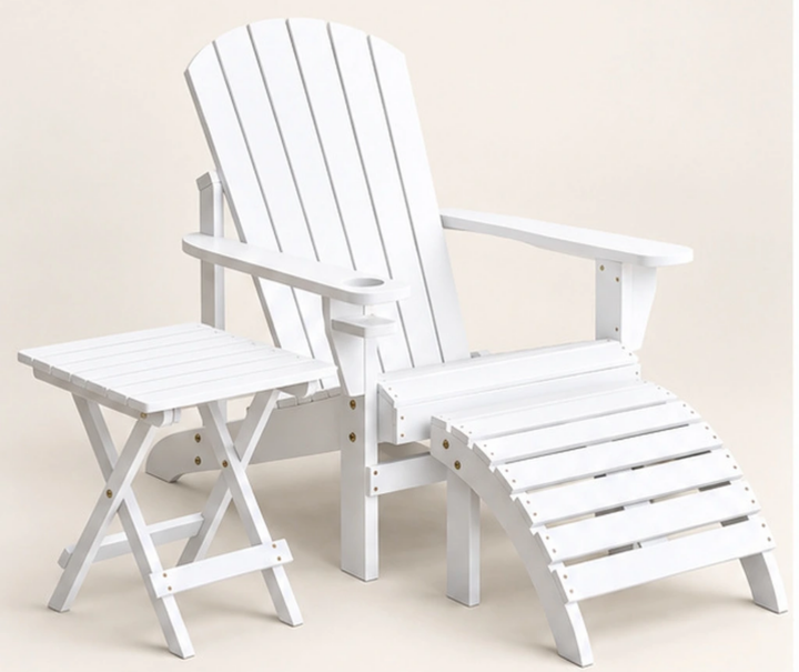 3-Piece HDPE Adirondack Recliner, Footrest and Folding Side Table Set — Front-left three-quarter view