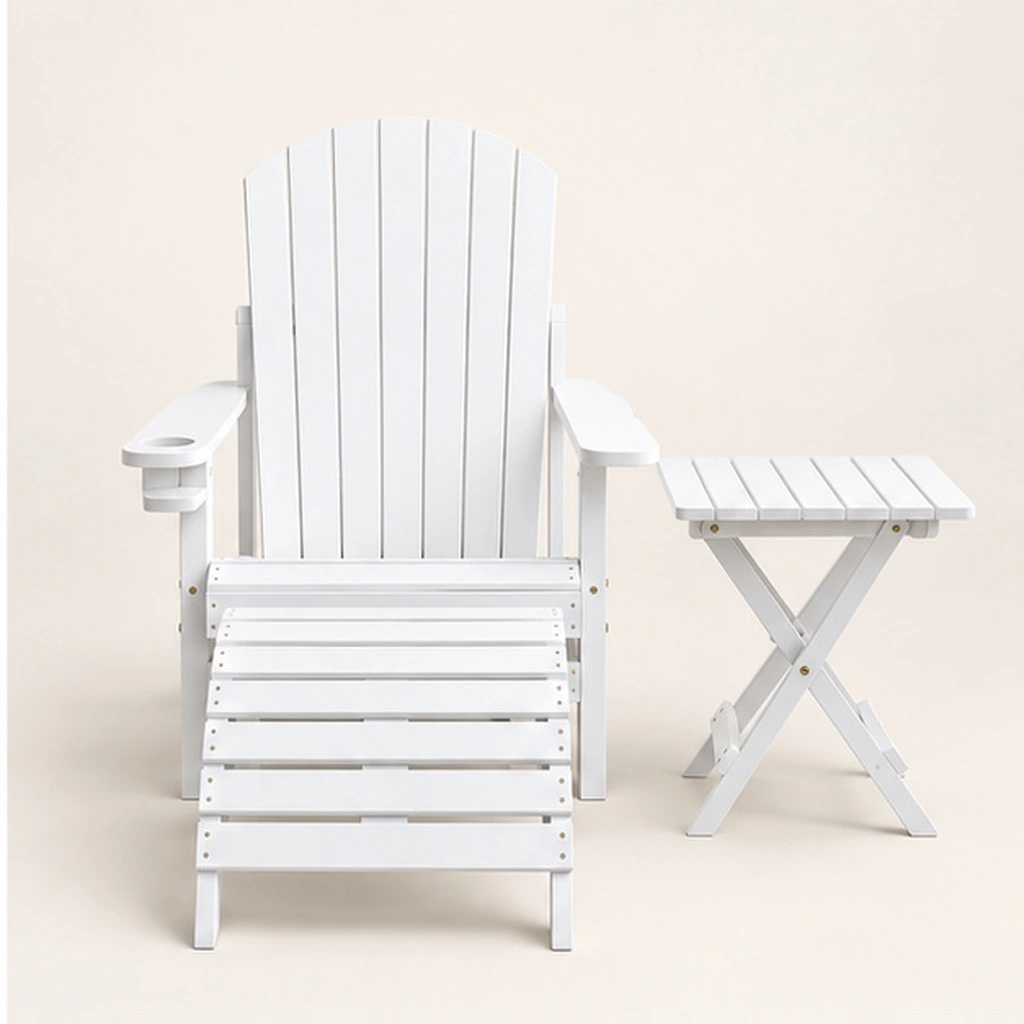 3-Piece HDPE Adirondack Recliner, Footrest and Folding Side Table Set — Front elevation