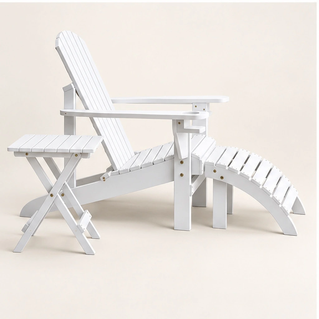 3-Piece HDPE Adirondack Recliner, Footrest and Folding Side Table Set — Rear-right three-quarter view