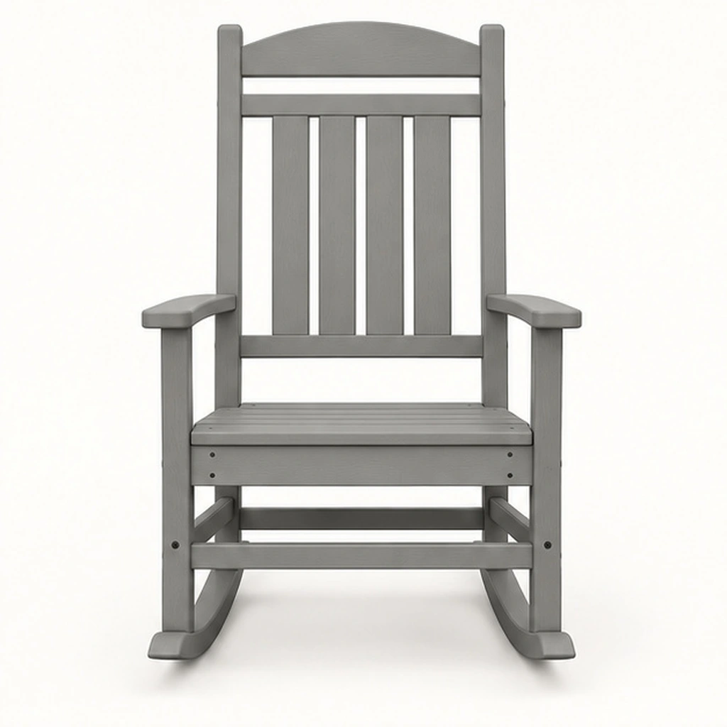 Four-Slat Traditional HDPE Outdoor Rocking Chair — Front elevation