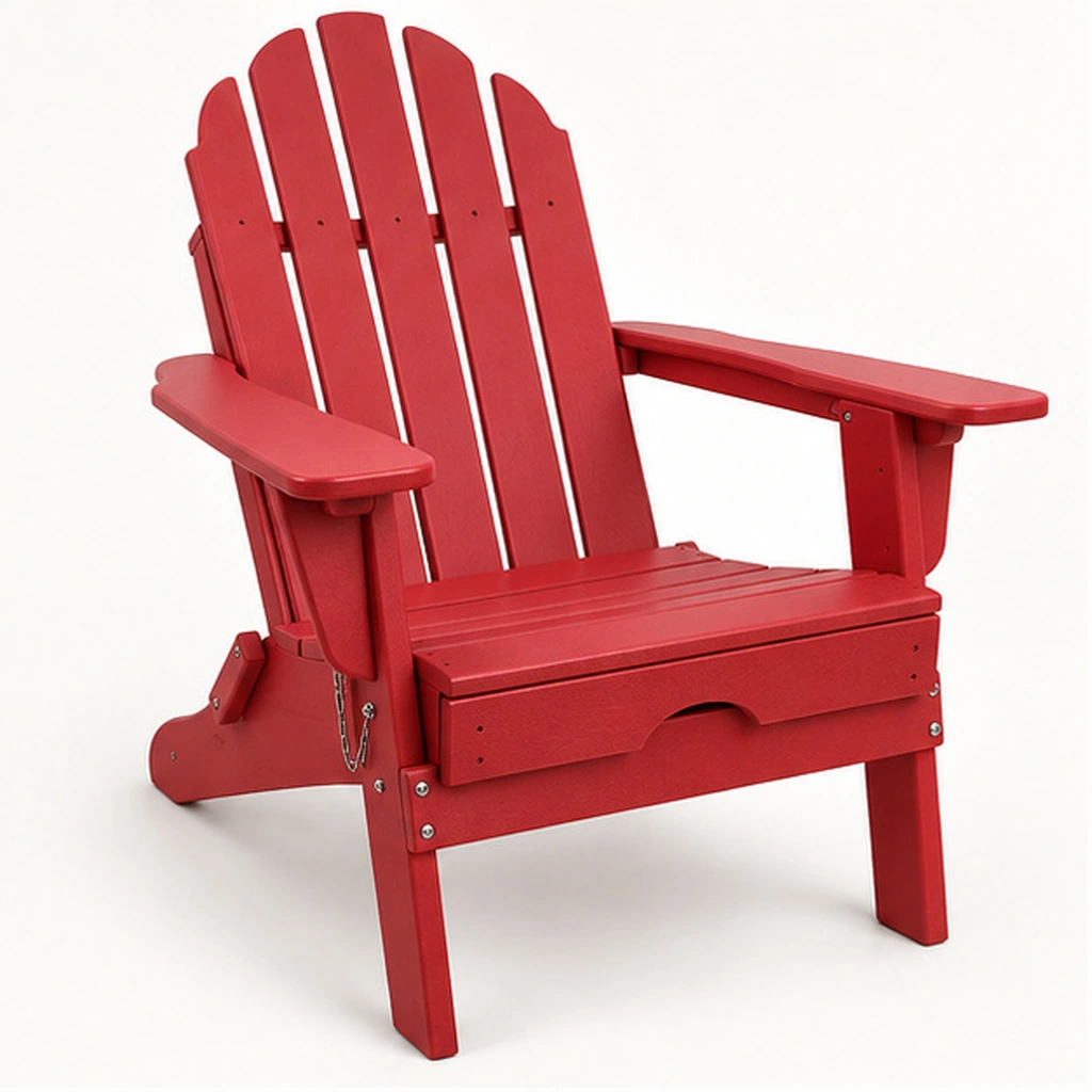 Six-Slat Folding HDPE Adirondack Chair — Front-left three-quarter view