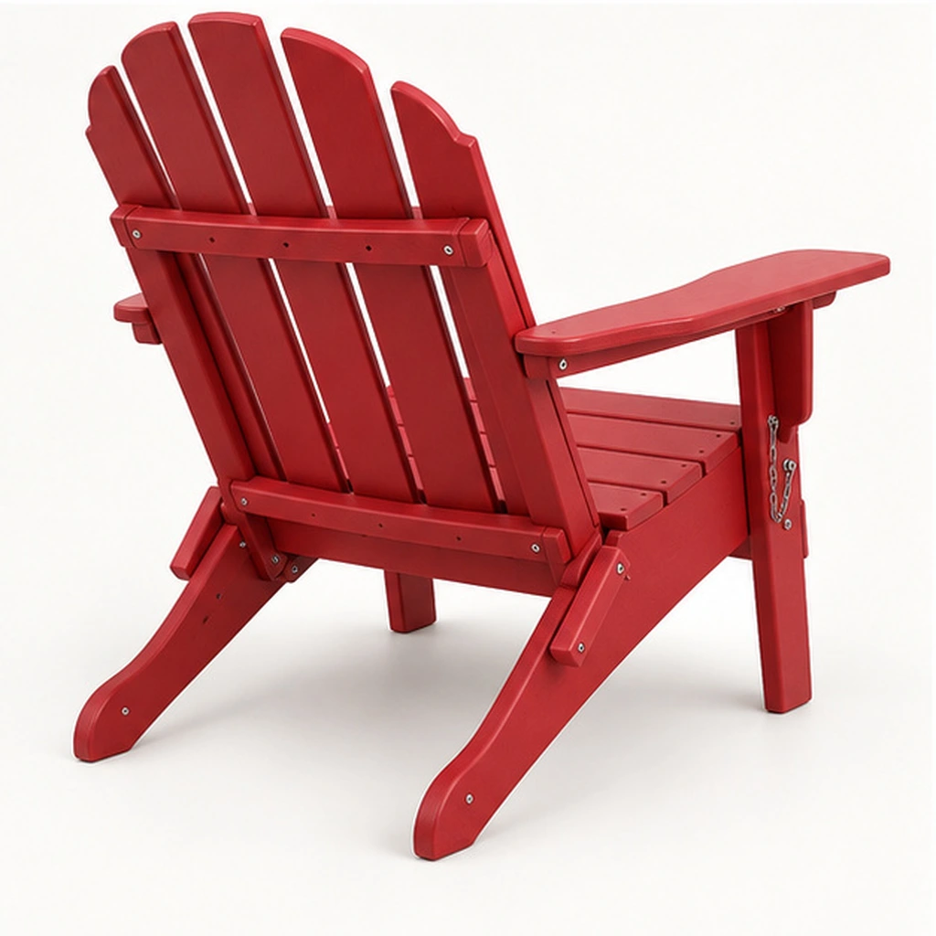 Six-Slat Folding HDPE Adirondack Chair — Rear-right three-quarter view