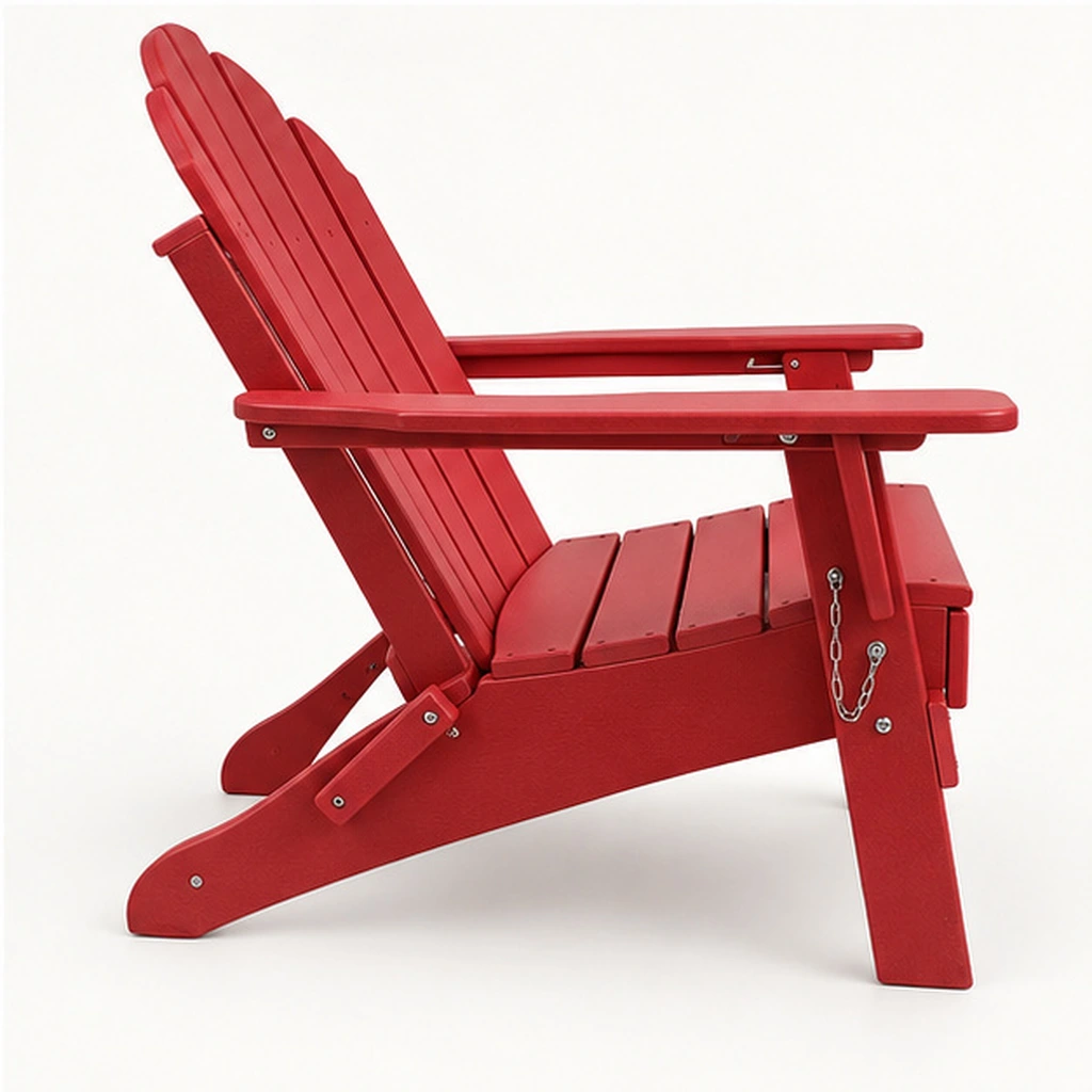 Six-Slat Folding HDPE Adirondack Chair — Elevated top three-quarter view
