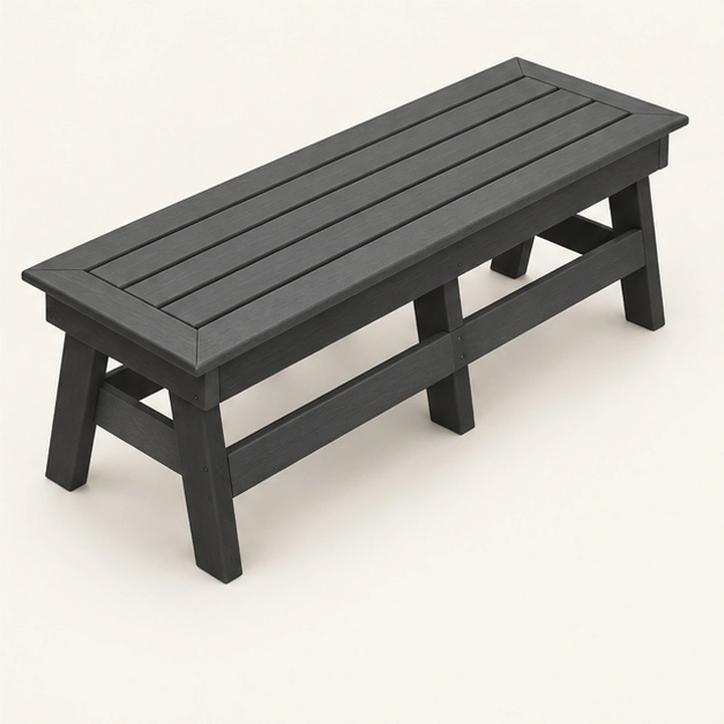 Outdoor Dining Bench — Elevated top three-quarter view
