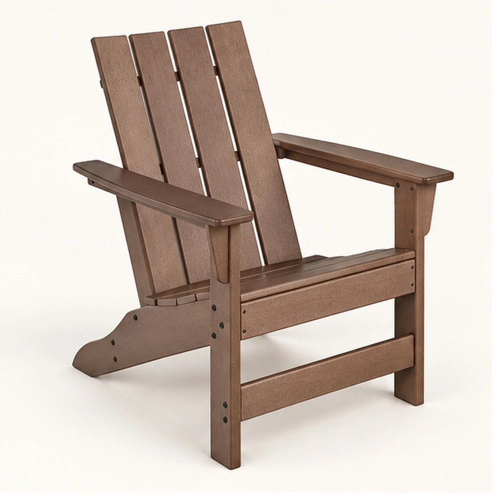 Straight-Back Four-Slat HDPE Adirondack Chair — Front-left three-quarter view