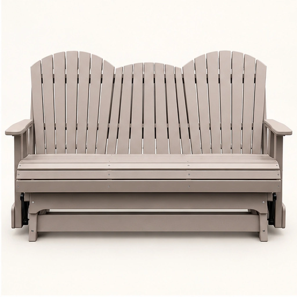 Three-Seat HDPE Adirondack Glider Bench with Fold-Down Cup Holder — Front elevation