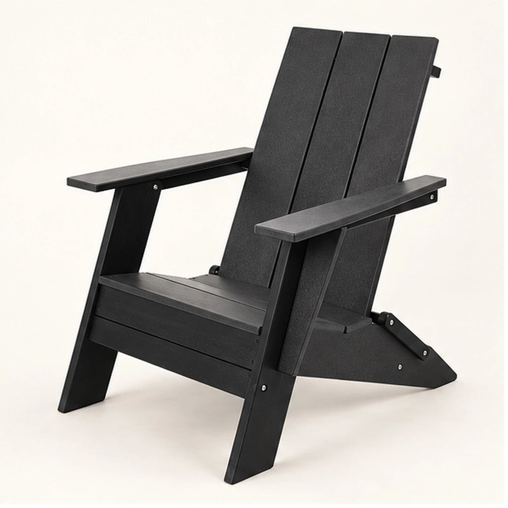 Minimalist Three-Board Folding HDPE Adirondack Chair — Front-left three-quarter view