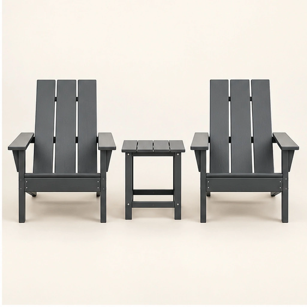3-Piece Three-Board HDPE Adirondack Chair and Side Table Set — Front elevation