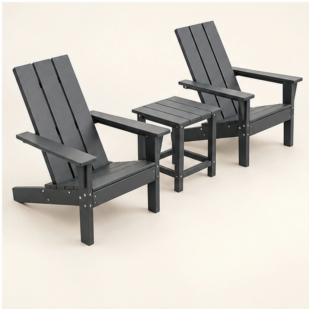 3-Piece Three-Board HDPE Adirondack Chair and Side Table Set — Elevated top three-quarter view