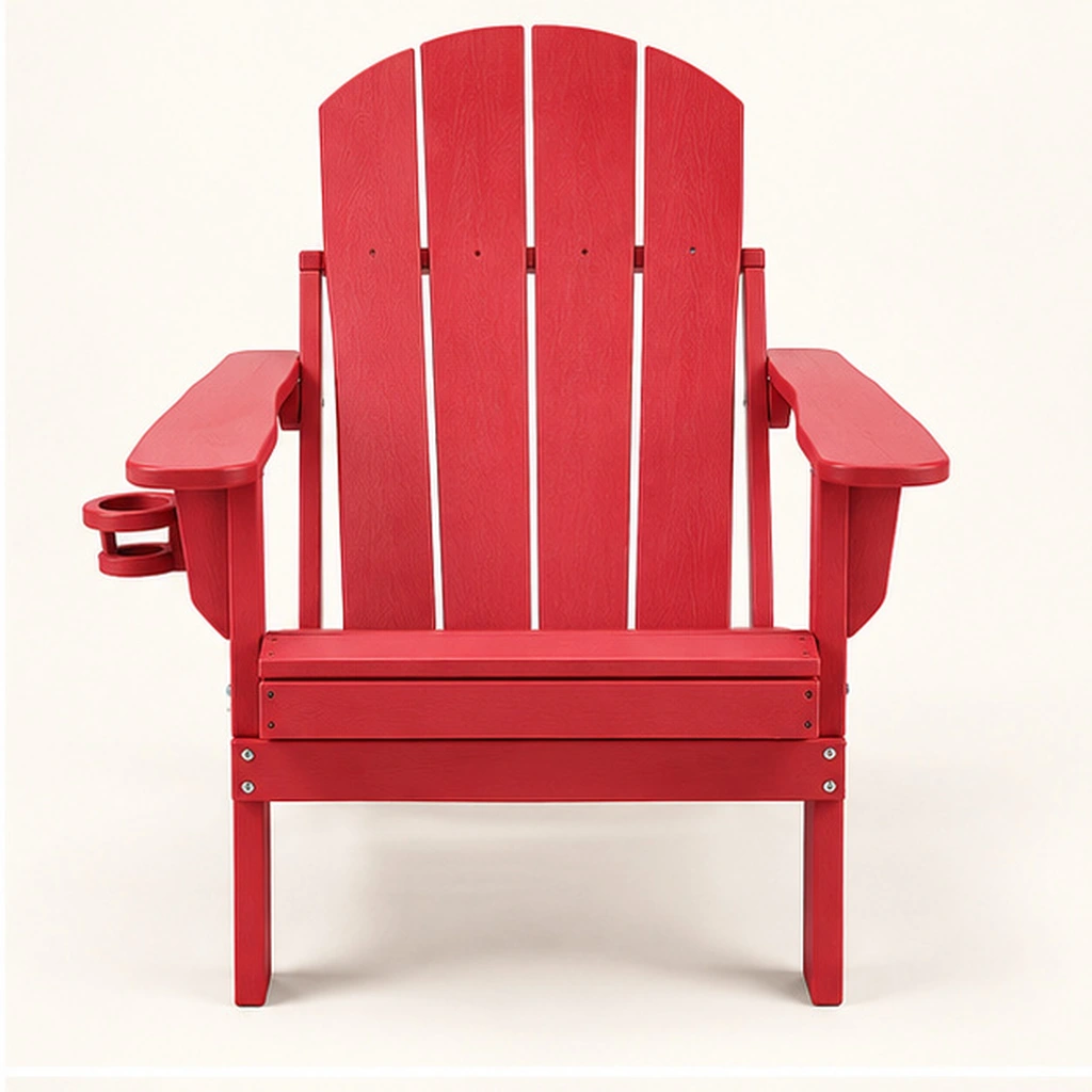 Four-Slat Folding HDPE Adirondack Chair with Cup Holder — Front elevation
