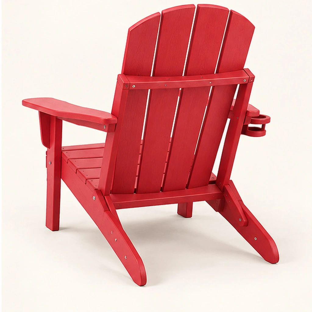 Four-Slat Folding HDPE Adirondack Chair with Cup Holder — Elevated top three-quarter view
