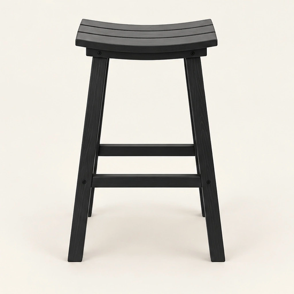 Three-Slat Saddle-Seat HDPE Bar Stool — Front elevation