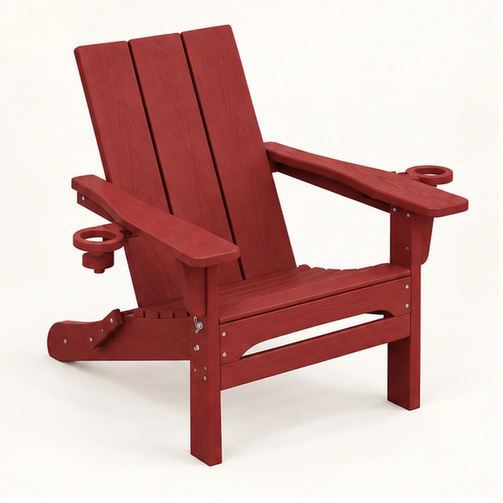 Three-Board Folding HDPE Adirondack Chair with Dual Drink Holders — Front-left three-quarter view