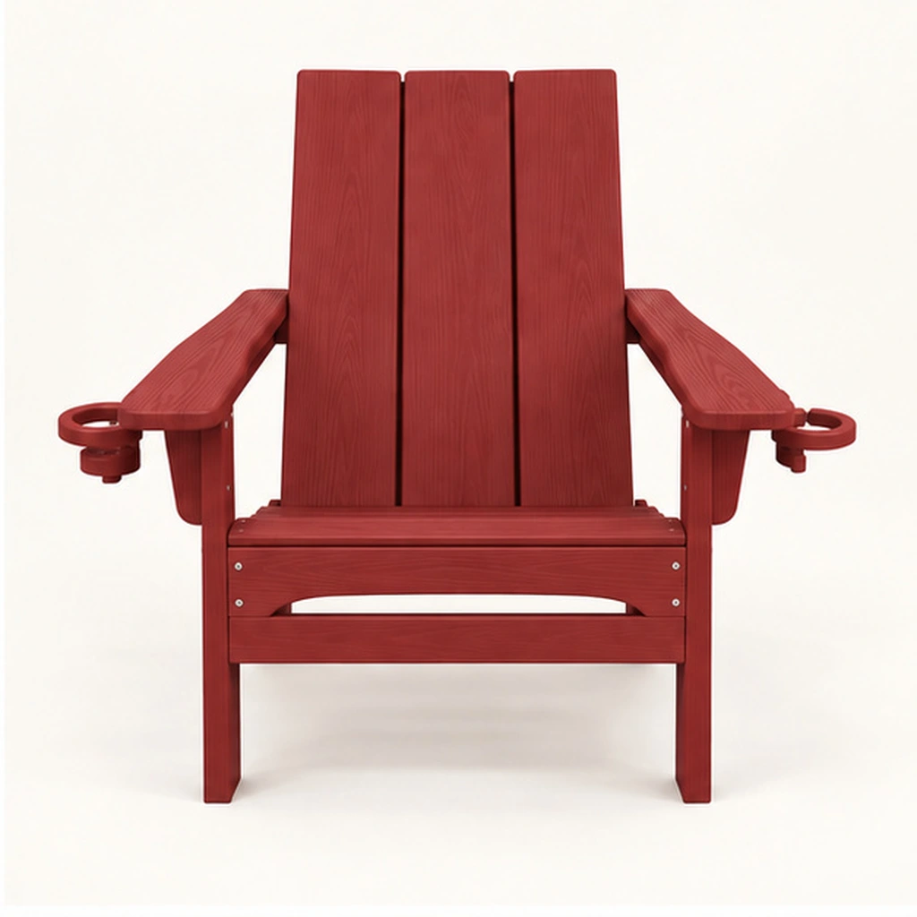 Three-Board Folding HDPE Adirondack Chair with Dual Drink Holders — Front elevation