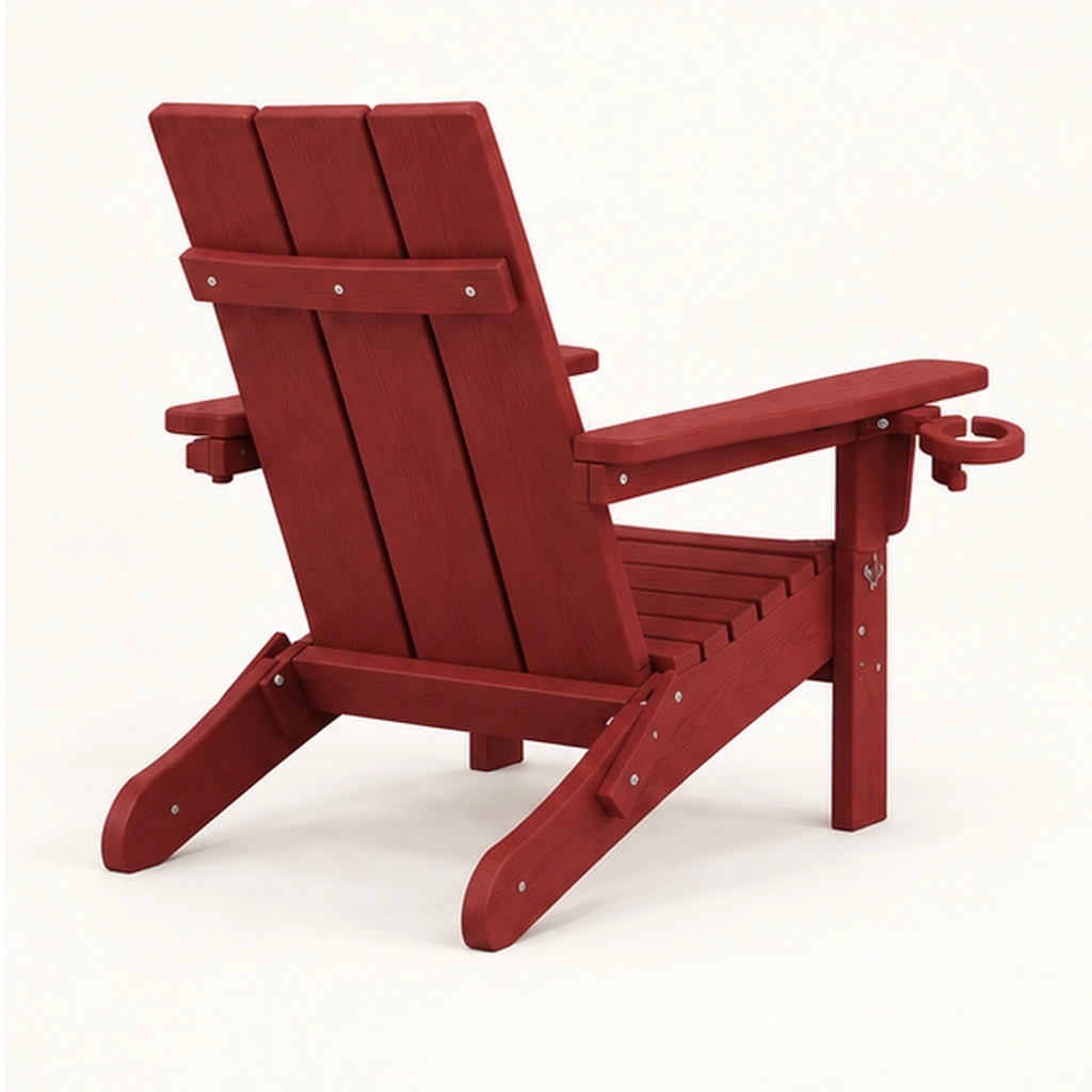Three-Board Folding HDPE Adirondack Chair with Dual Drink Holders — Elevated top three-quarter view