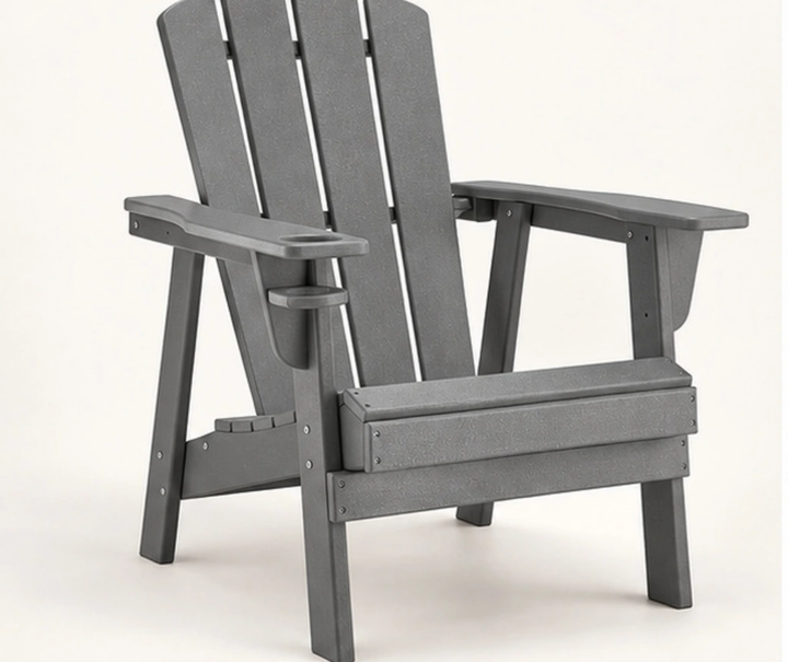 Four-Slat Oversized HDPE Adirondack Chair with Cup Holder — Front-left three-quarter view