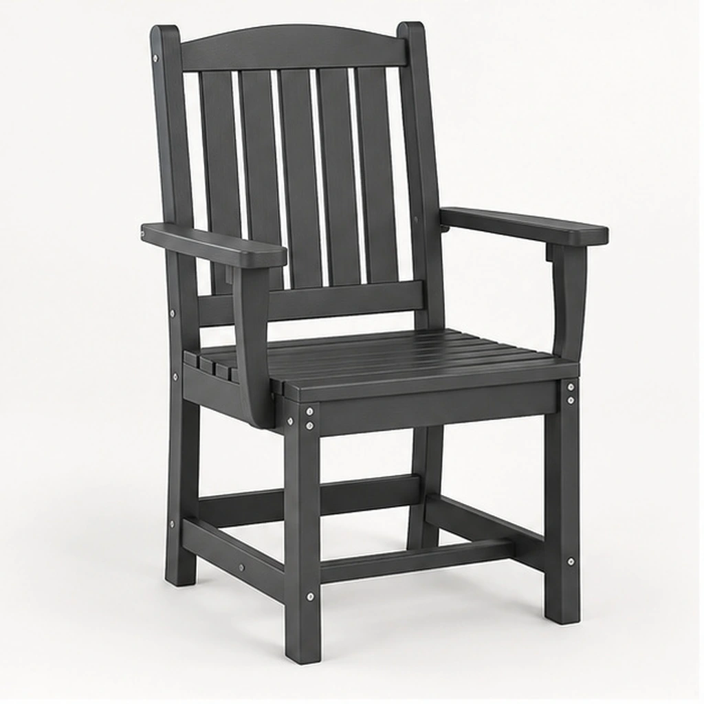 Five-Slat HDPE Outdoor Dining Armchair — Front-left three-quarter view