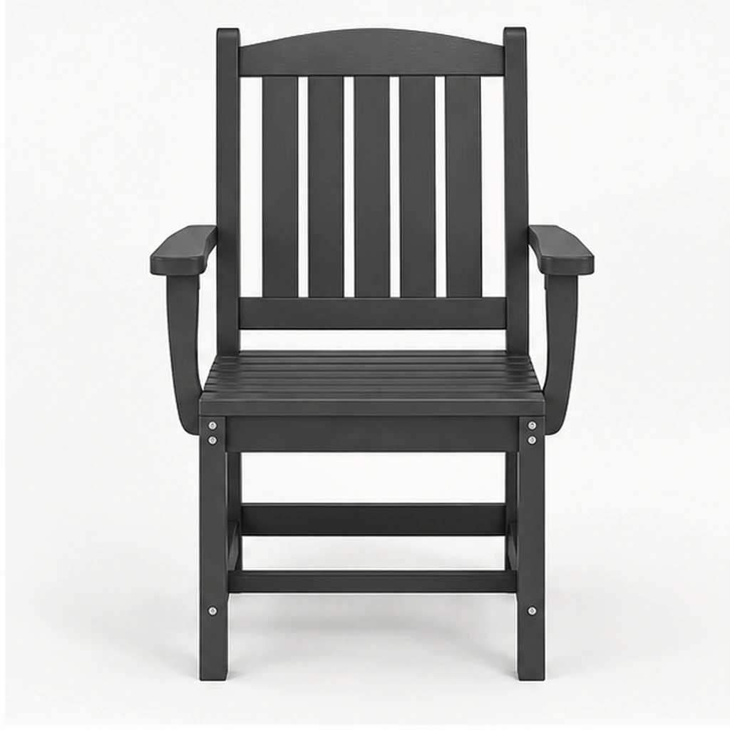Five-Slat HDPE Outdoor Dining Armchair — Front elevation