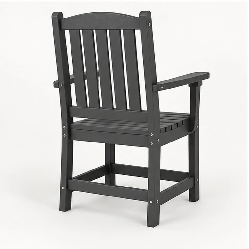 Five-Slat HDPE Outdoor Dining Armchair — Rear-right three-quarter view