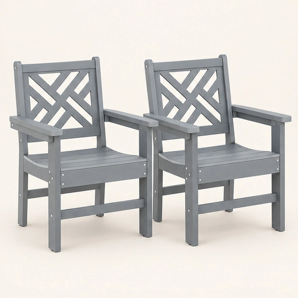 Set of 2 X-Back HDPE Outdoor Dining Chairs — Front-left three-quarter view
