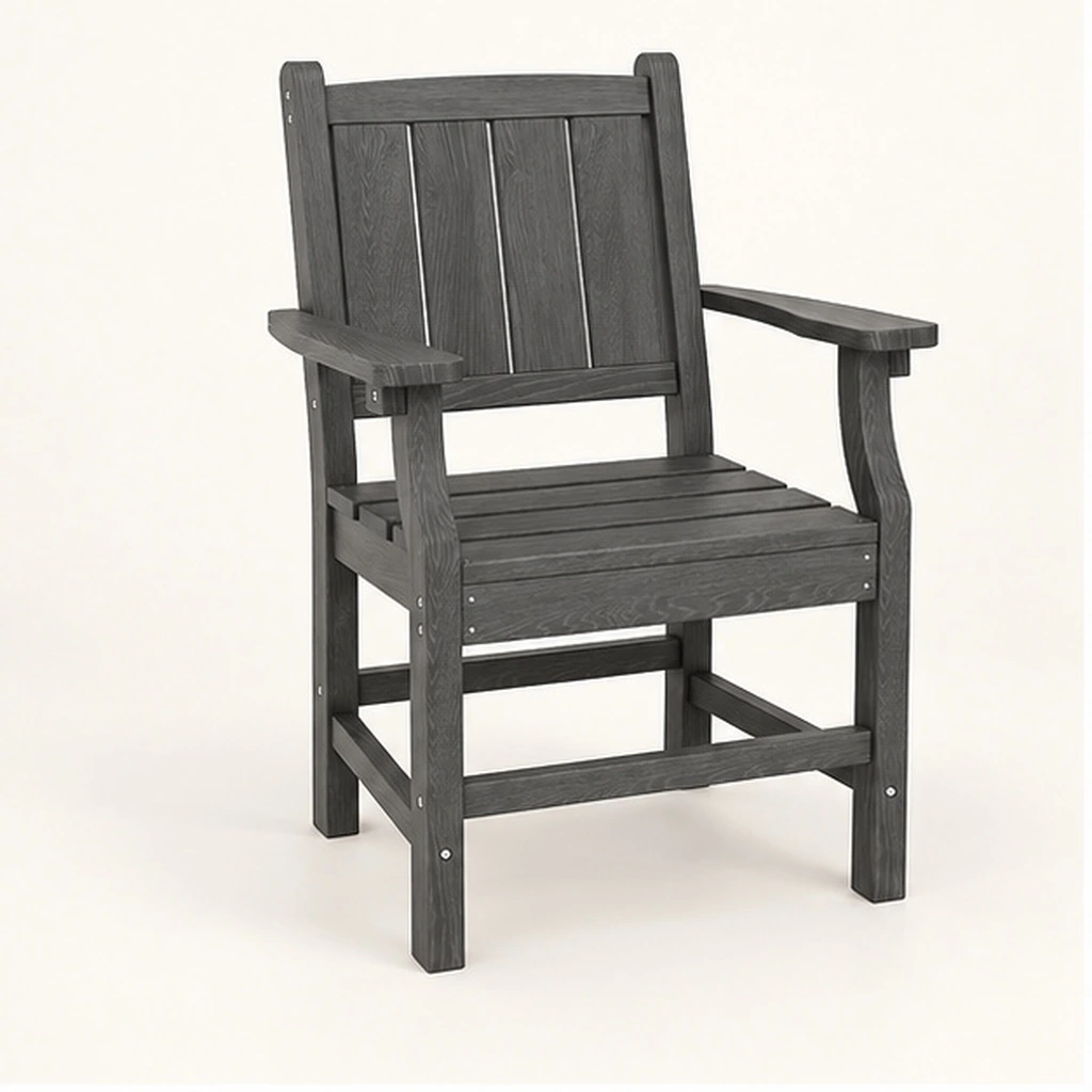 Four-Panel HDPE Outdoor Dining Armchair — Front-left three-quarter view