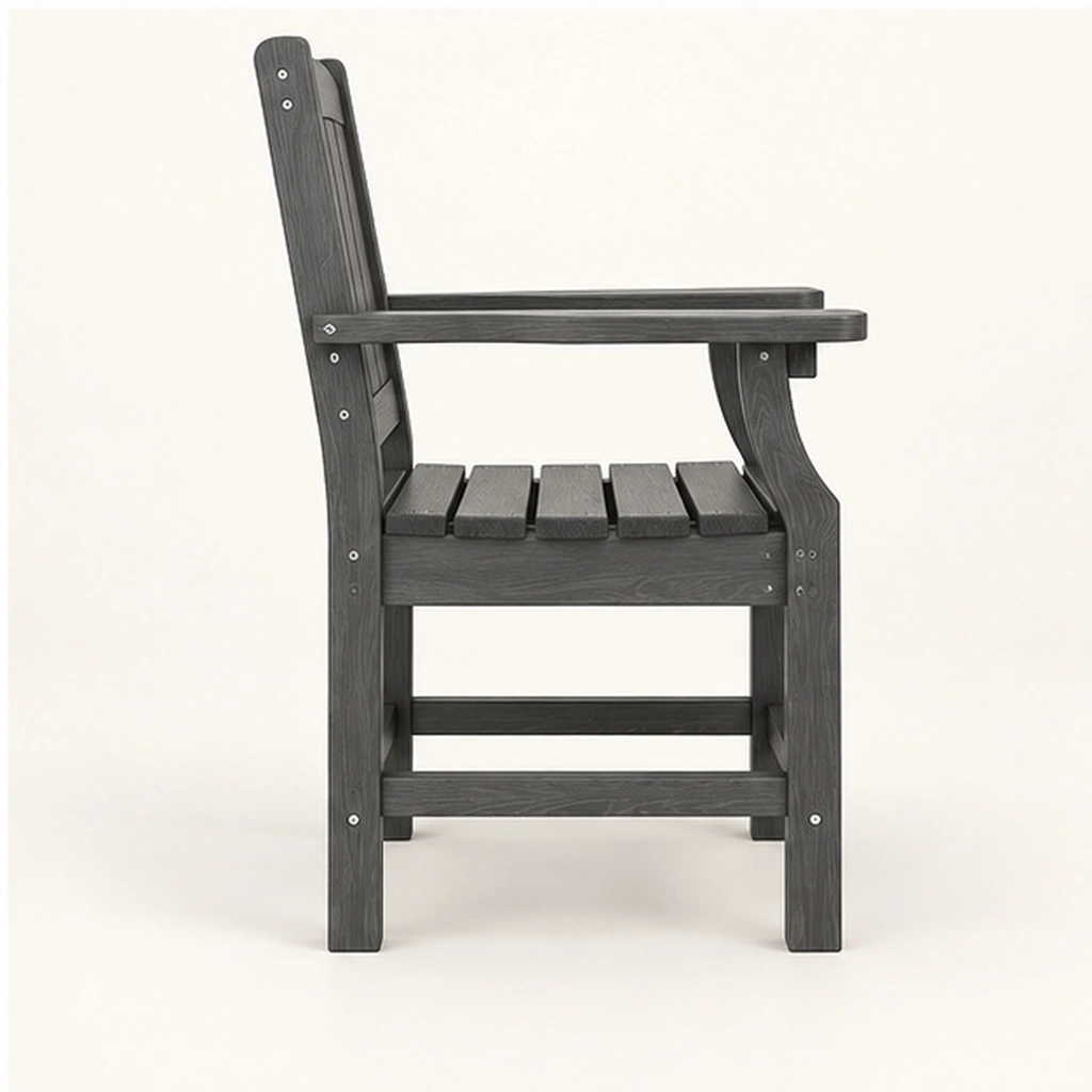 Four-Panel HDPE Outdoor Dining Armchair — Elevated top three-quarter view