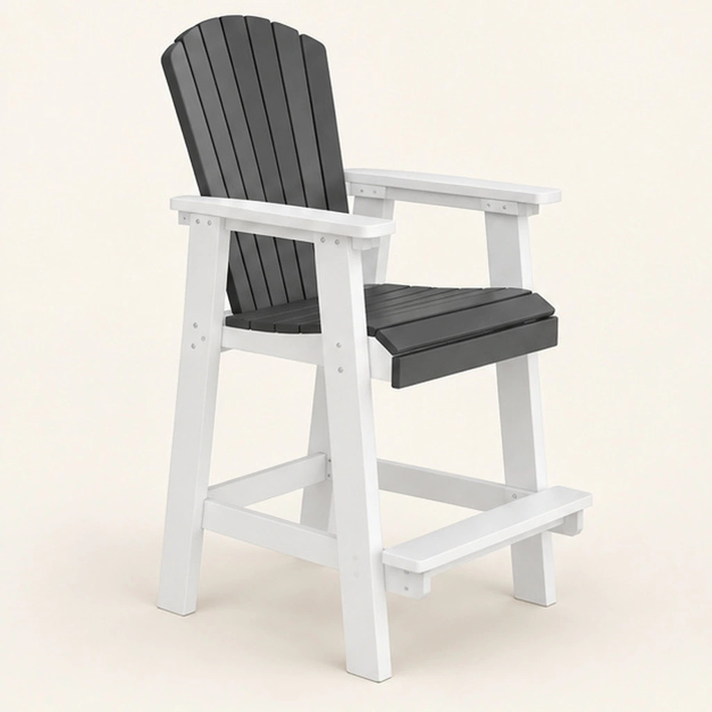 Seven-Slat Two-Tone HDPE Adirondack Bar Chair with Footrest — Front-left three-quarter view