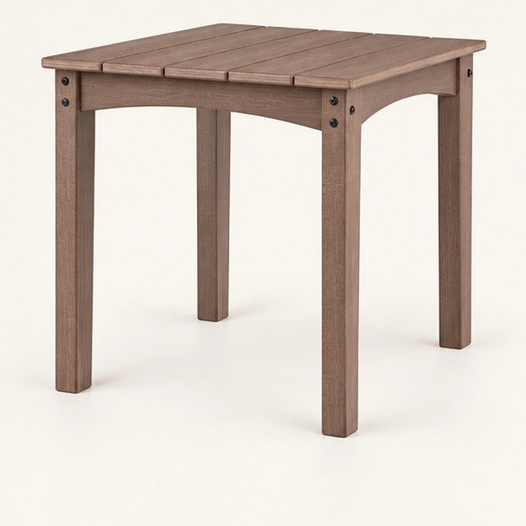 Square HDPE Outdoor End Table — Elevated top three-quarter view