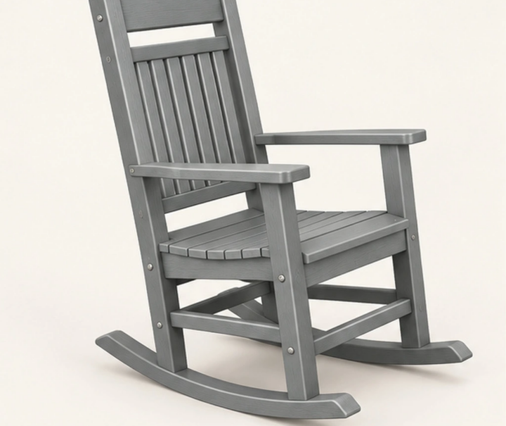 Tall Ladder-Back HDPE Rocking Chair — Front-left three-quarter view