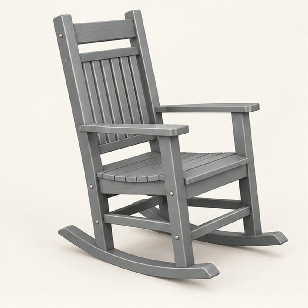 Tall Ladder-Back HDPE Rocking Chair — Front-left three-quarter view
