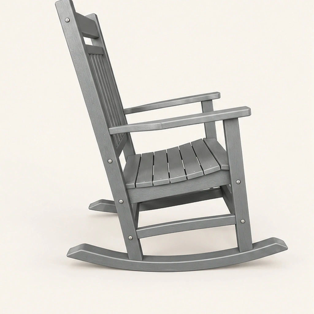 Tall Ladder-Back HDPE Rocking Chair — Rear-right three-quarter view