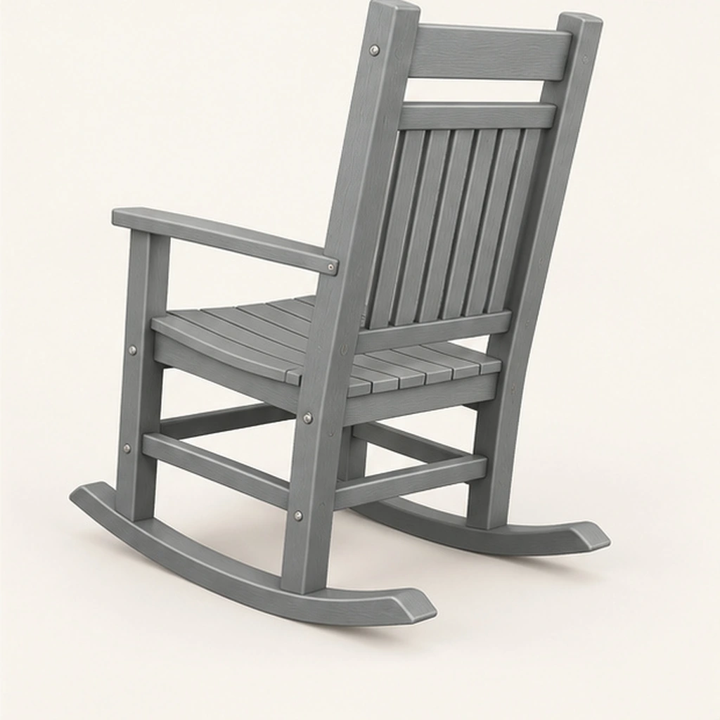 Tall Ladder-Back HDPE Rocking Chair — Elevated top three-quarter view