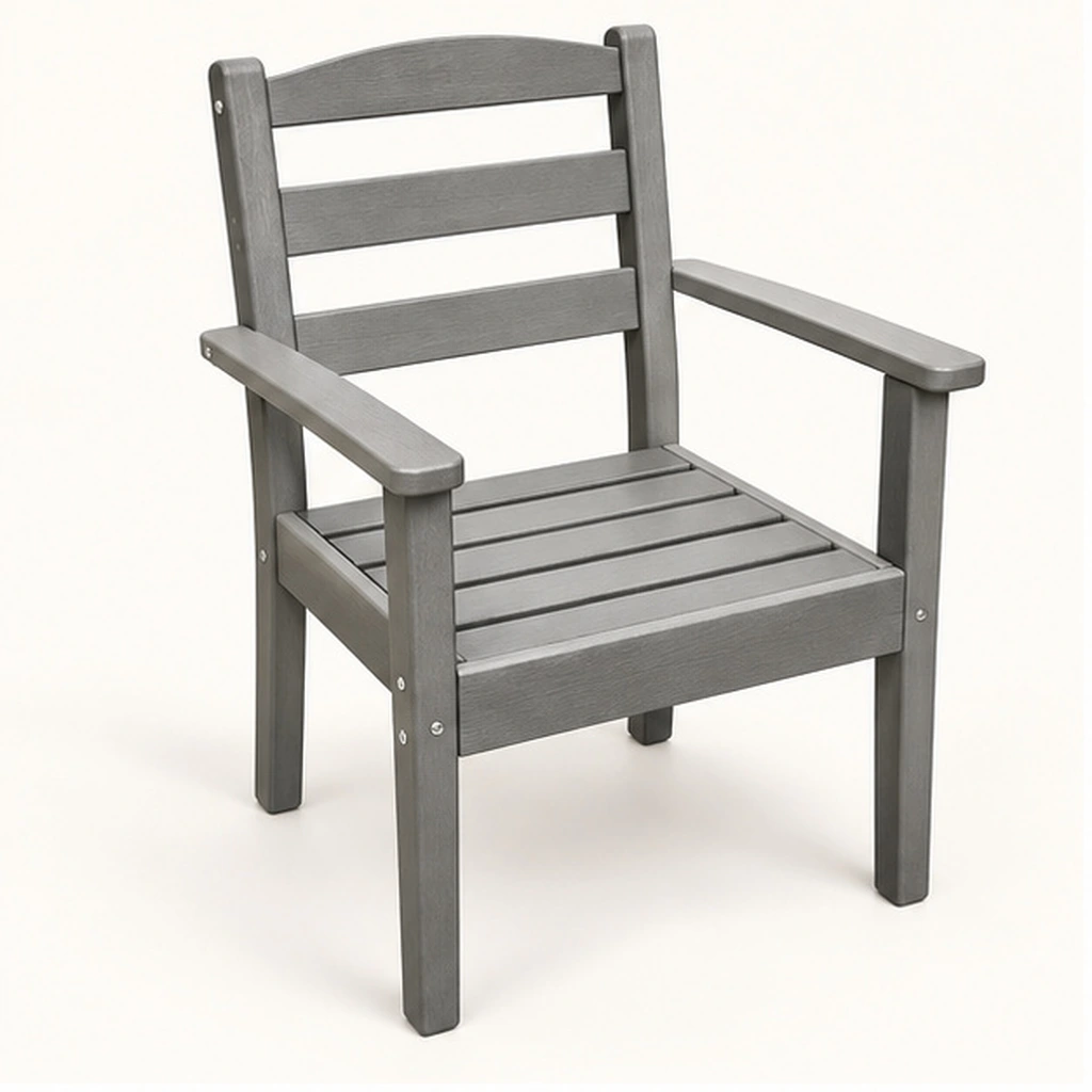 Straight Three-Rail HDPE Outdoor Dining Armchair — Front-left three-quarter view