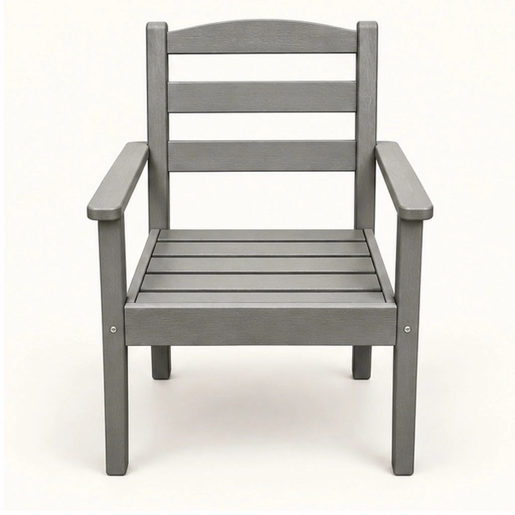 Straight Three-Rail HDPE Outdoor Dining Armchair — Front elevation