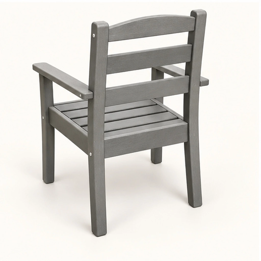 Straight Three-Rail HDPE Outdoor Dining Armchair — Rear-right three-quarter view