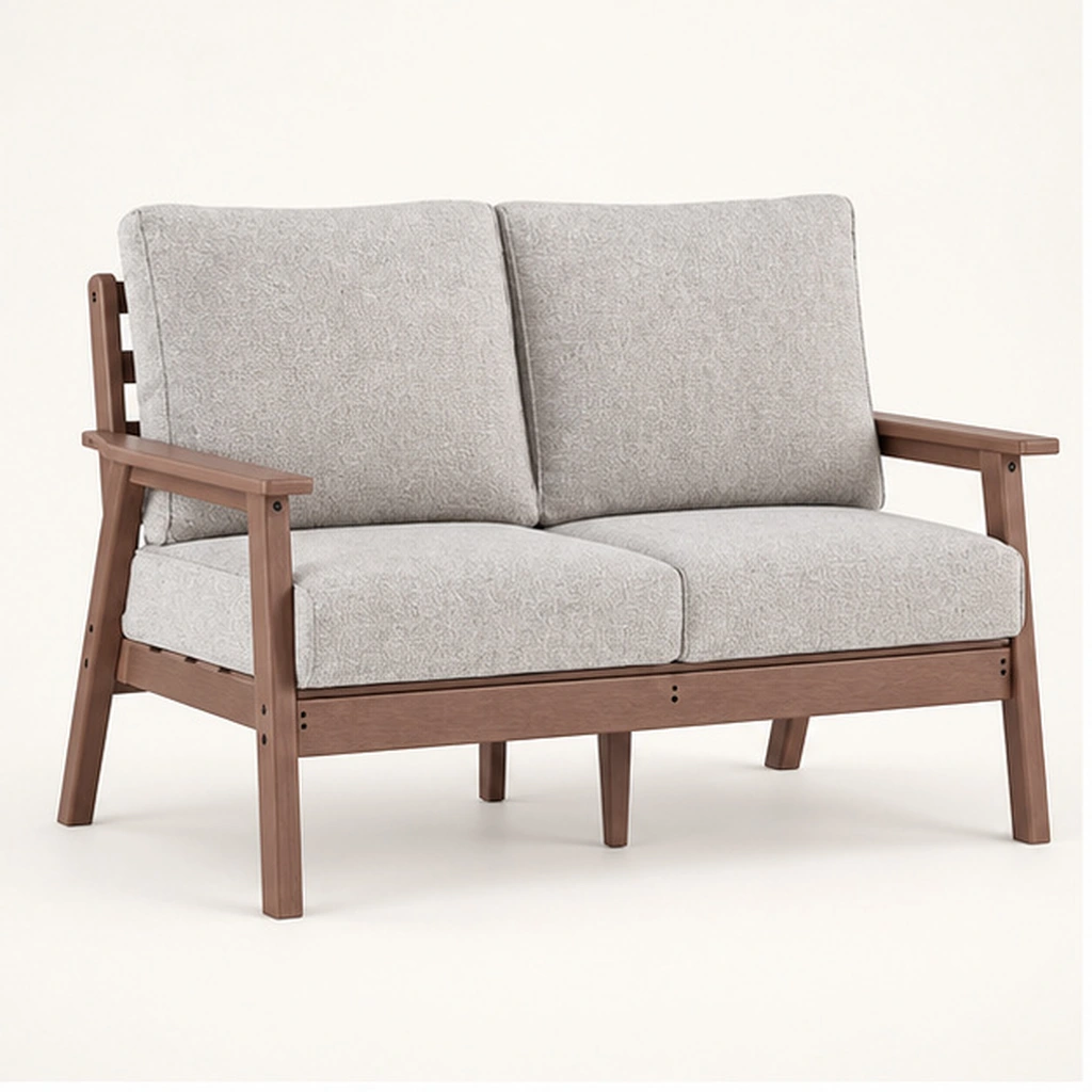 M420 Two-Seat Cushioned HDPE Outdoor Sofa — Front-left three-quarter view